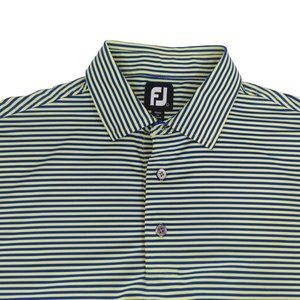 Footjoy FJ Men's Blue Neon Yellow Striped Short Sleeve Golf Polo Shirt Size L